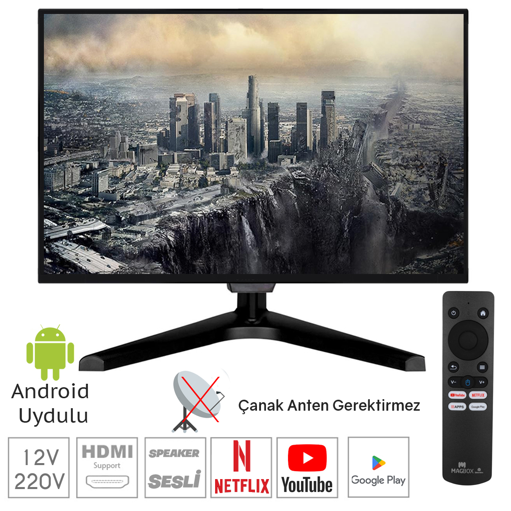22'' Android Uydulu Televizyon 56 Ekran Hd Lcd 12v 220v Nvc LED-22AU