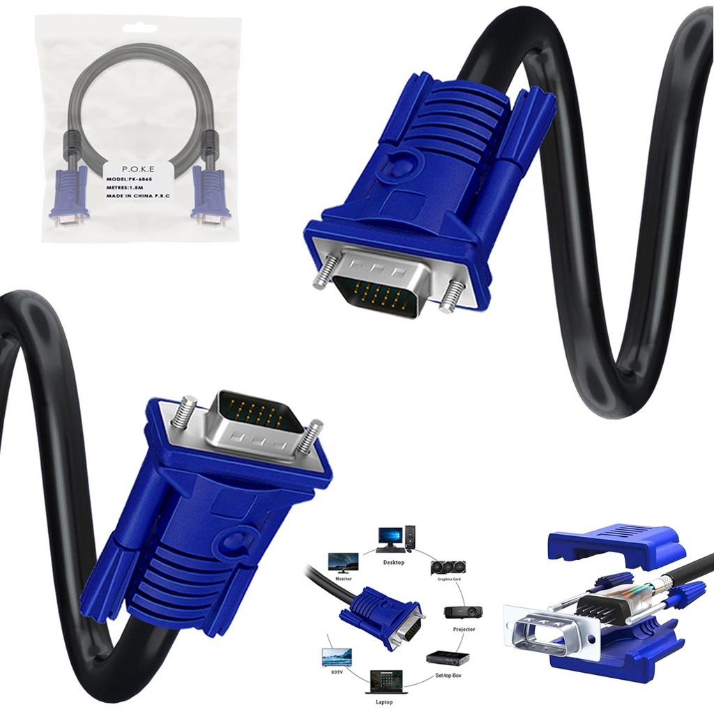 Vga Kablo 3+6 15pi̇n E/E Fi̇ltreli̇ 1.5mt Poke PK-6865