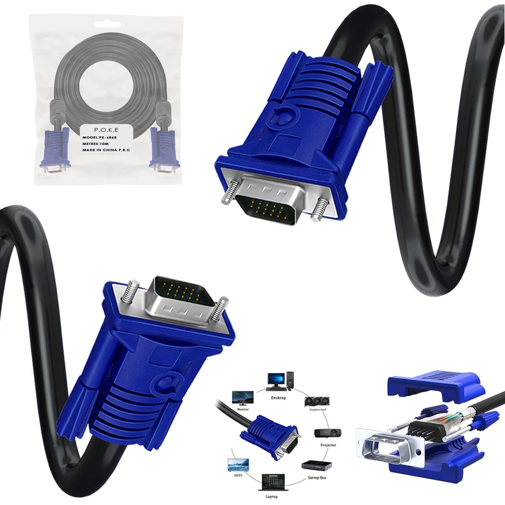 Vga Kablo 3+6 15pi̇n E/E Fi̇ltreli̇ 10mt Poke PK-6868