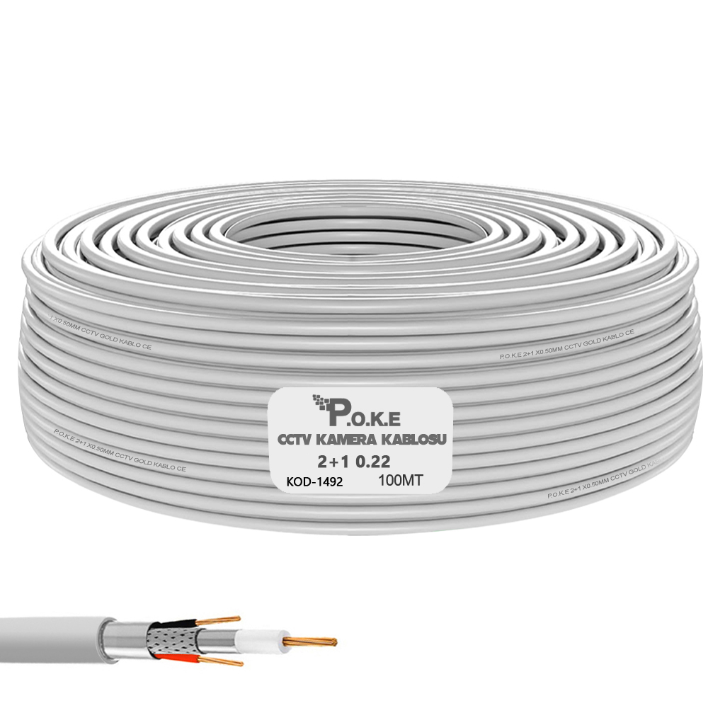 2+1 CCTV 0.22 Kamera Kablosu 100mt Poke PK-1513
