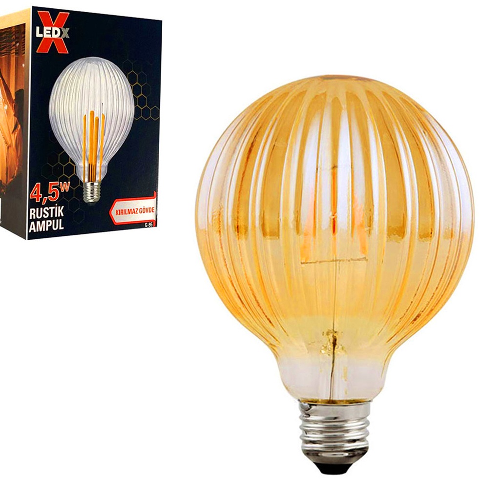 Rustik Ampul 220v 4.5w Amber Kırılmaz Mika E27 Çizgili Ledx G-95Ç
