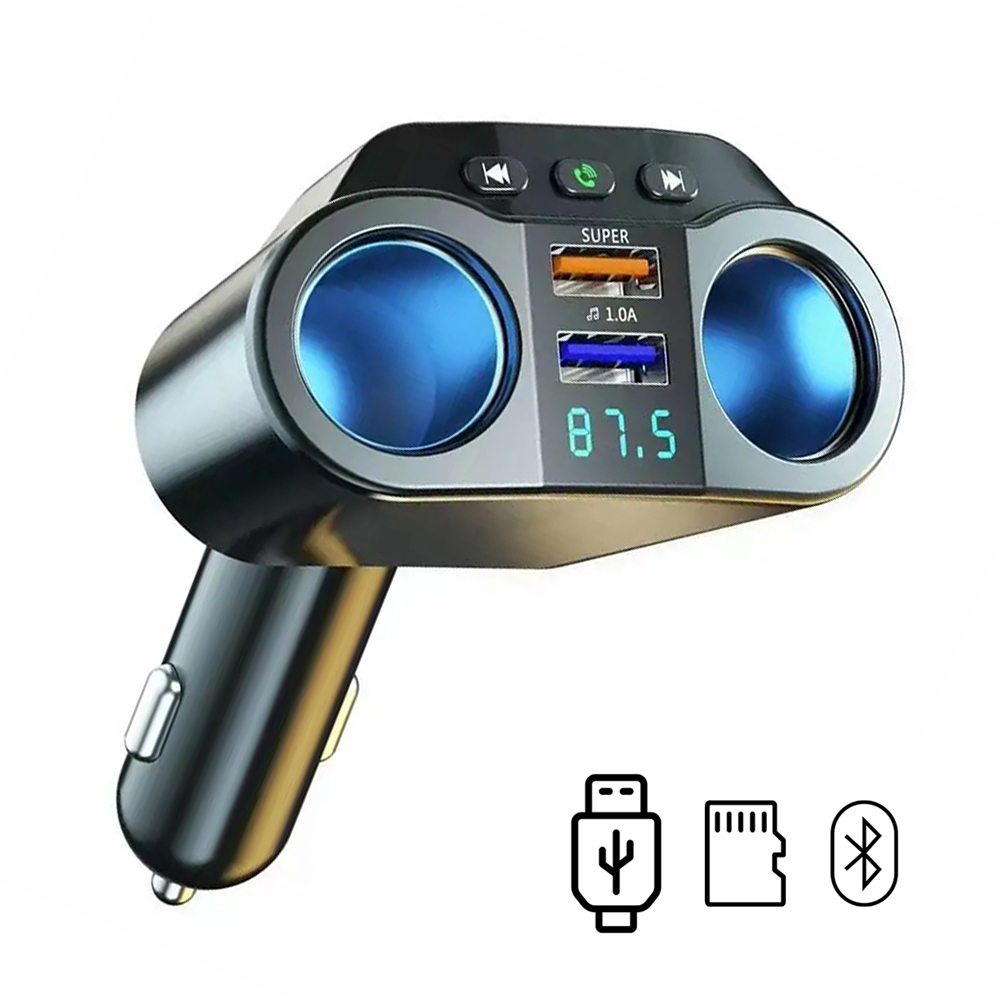 FM Transmitter 2 Çakmaklık Handsfree Usb SD Bluetooth Hızlı Şarjlı Dijital KC-01