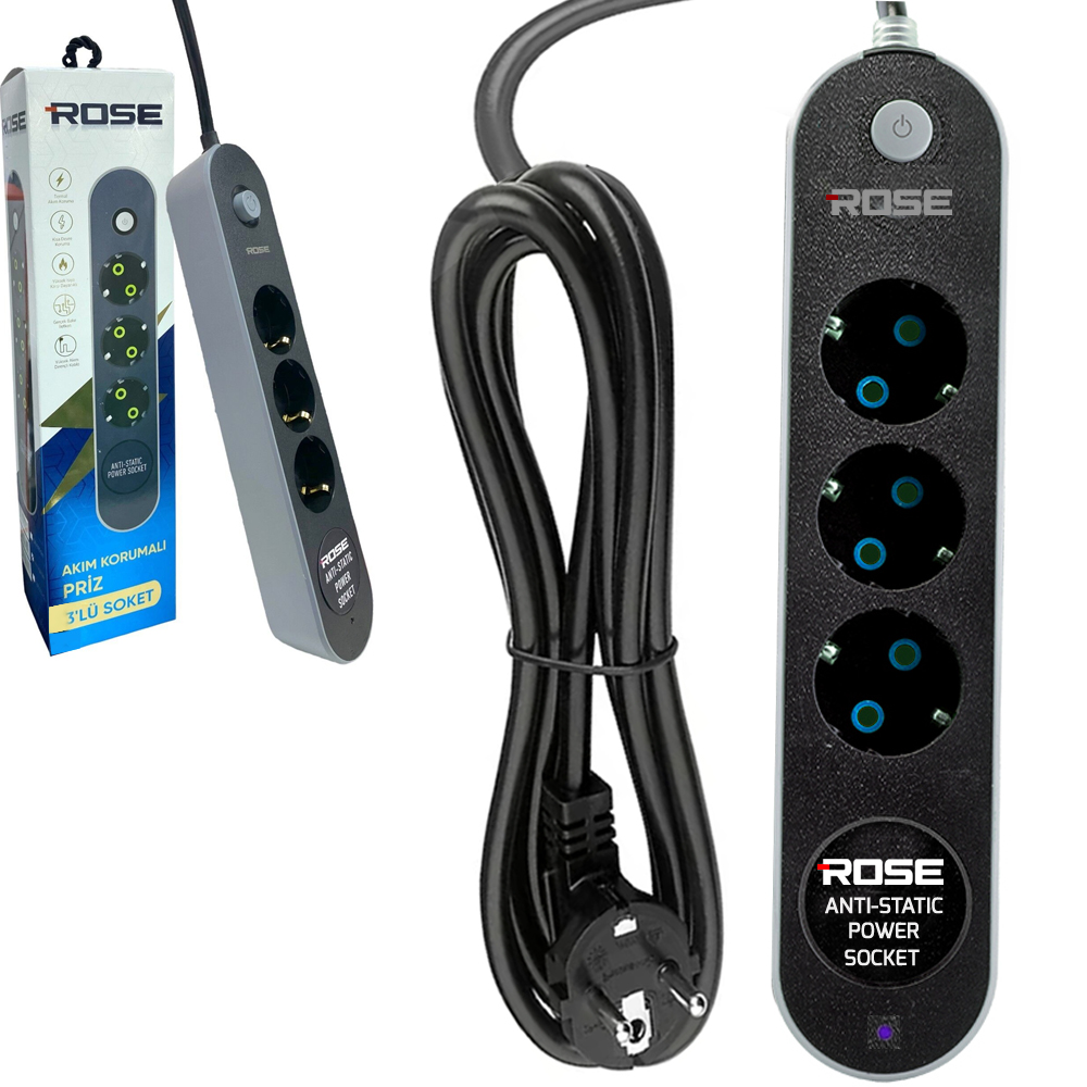 Üçlü Akım Korumalı Priz Anti Static 3X1.5 5mt  Rose GR-300-5M
