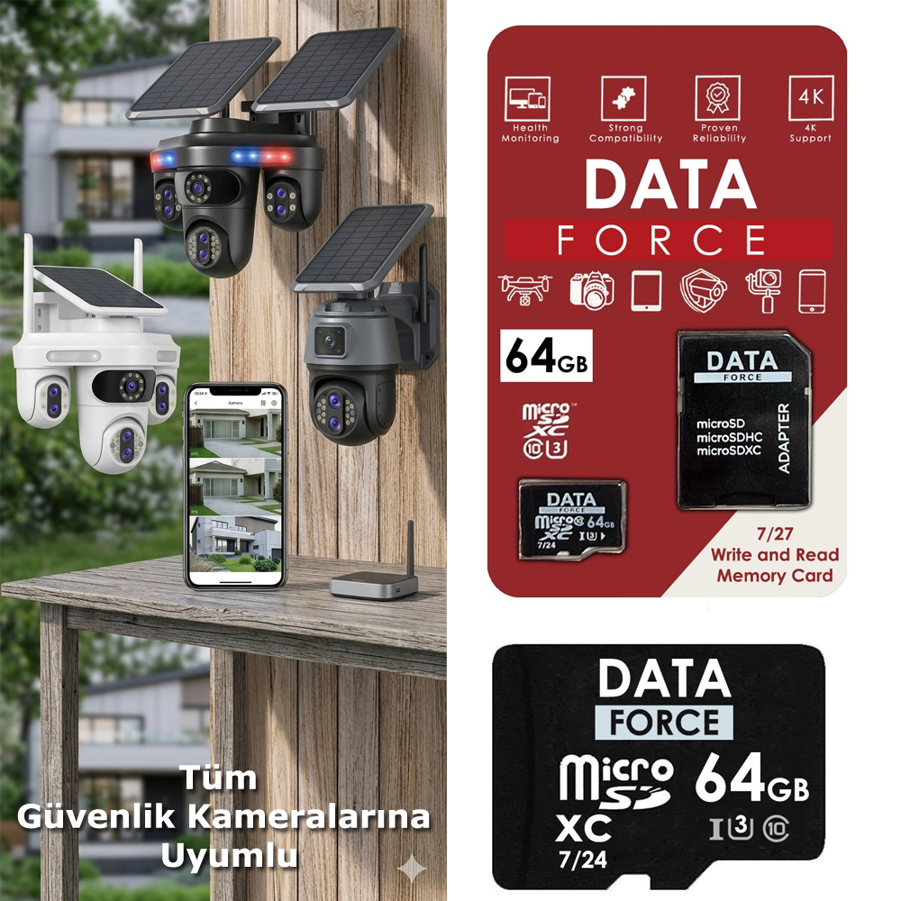 64GB 7/24 Hafıza Kartı Micro SD 3U Tüm Kameralara Uyumlu Data Force DT-64