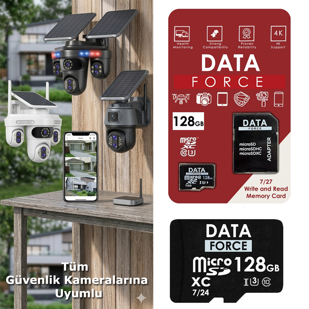 128GB 7/24 Hafıza Kartı Micro SD 3U Tüm Kameralara Uyumlu Data Force DT-128