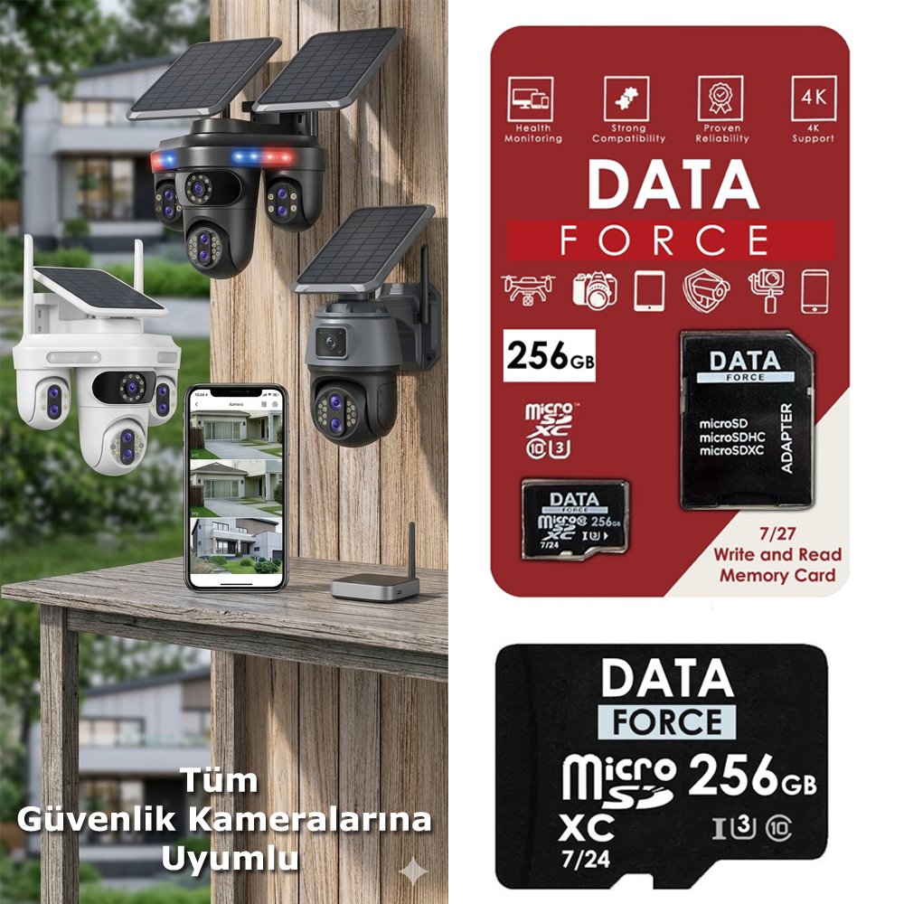256GB 7/24 Hafıza Kartı Micro SD 3U Tüm Kameralara Uyumlu Data Force DT-256