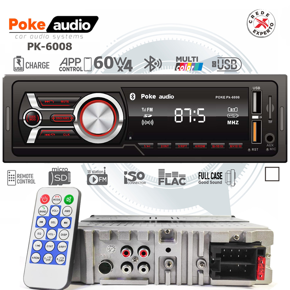 Oto Teyp 4x60 Watt BT Dual USB Fm Aplikasyonlu Poke PK-6008