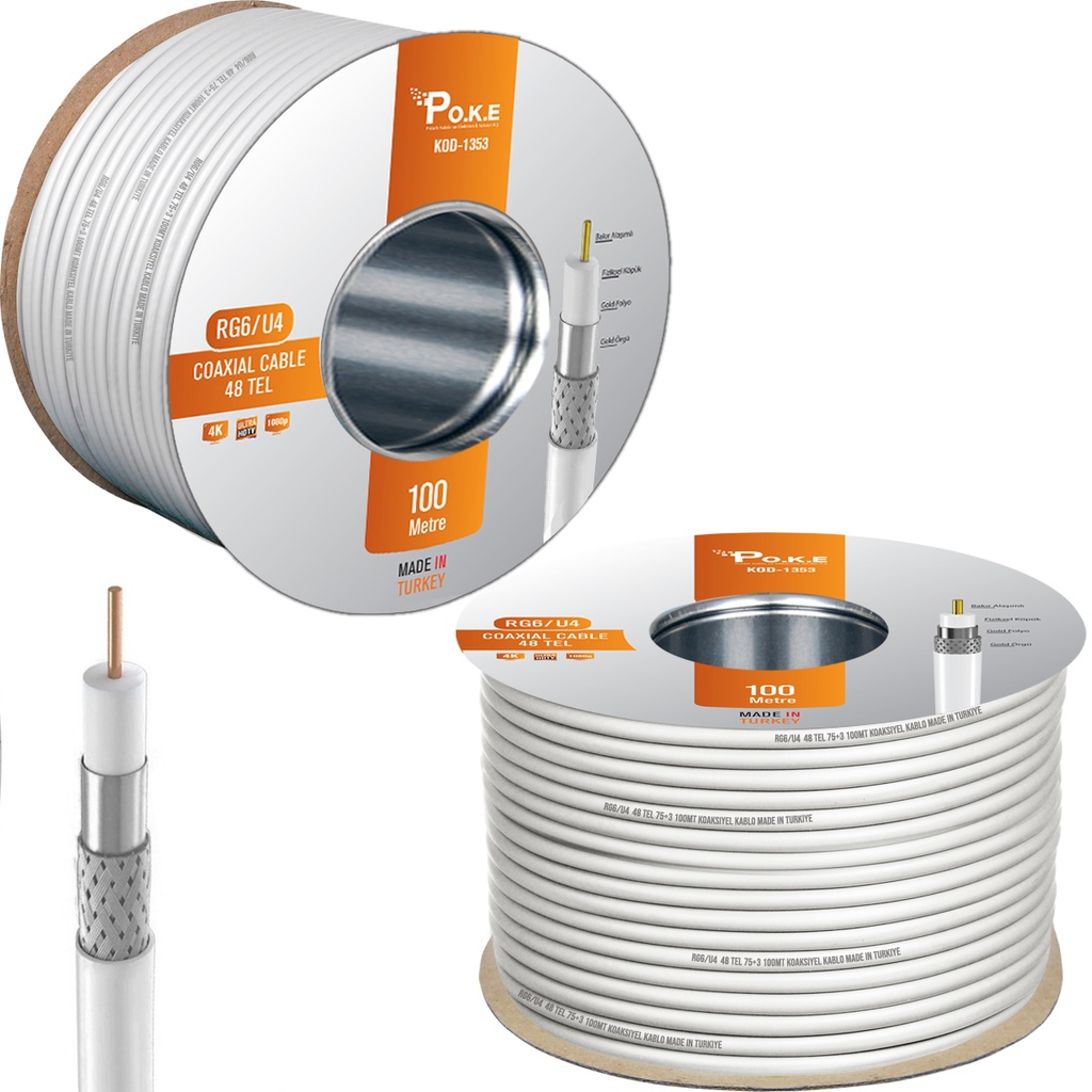 Anten Kablosu RG6/U4 48Tel 0.90 100mt Poke PK-1494