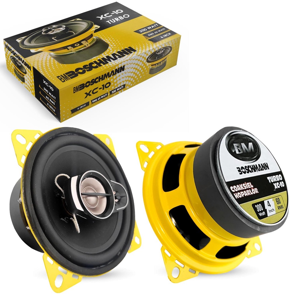 Oto Hoparlör Koaksiyel 10cm 300w Tweeterli 2 Adet Sarı Boschmann Turbo XC-10