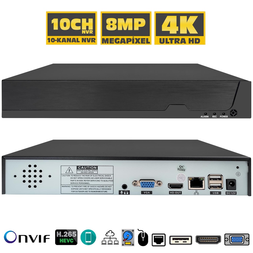 10 Kanal AI NVR Kayıt Cihazı 8MP UHD 4K Apronx AX-N110