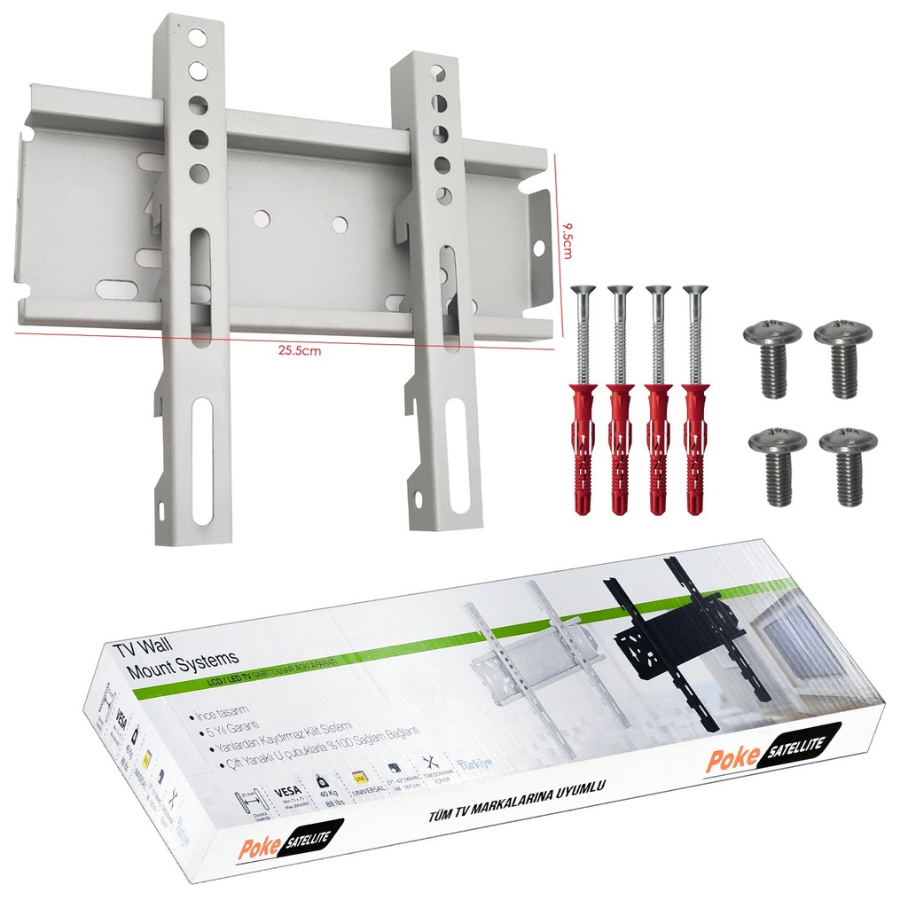 32'' 42'' 82-102cm Lcd Askı Aparatı Sabit Beyaz Poke PK-8101