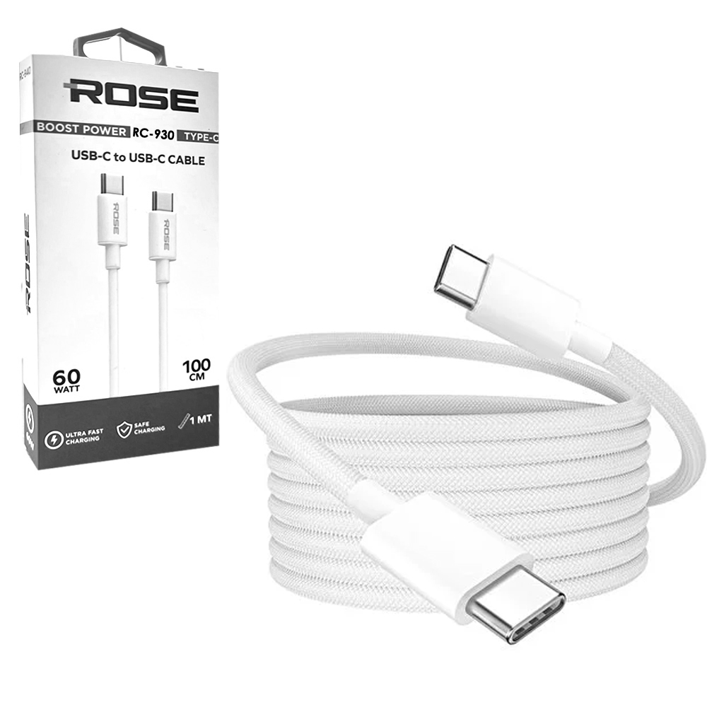 Telefon Şarj Kablosu 60w Type-C to Type-C Örgülü 1mt Rose RC-930