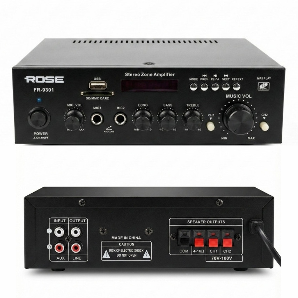 Anfi 80 Watt Bt Pc Mic Usb Sd 12v 220v 2 Bölgeli 2 Mikrofon GirişliRose FR-9301