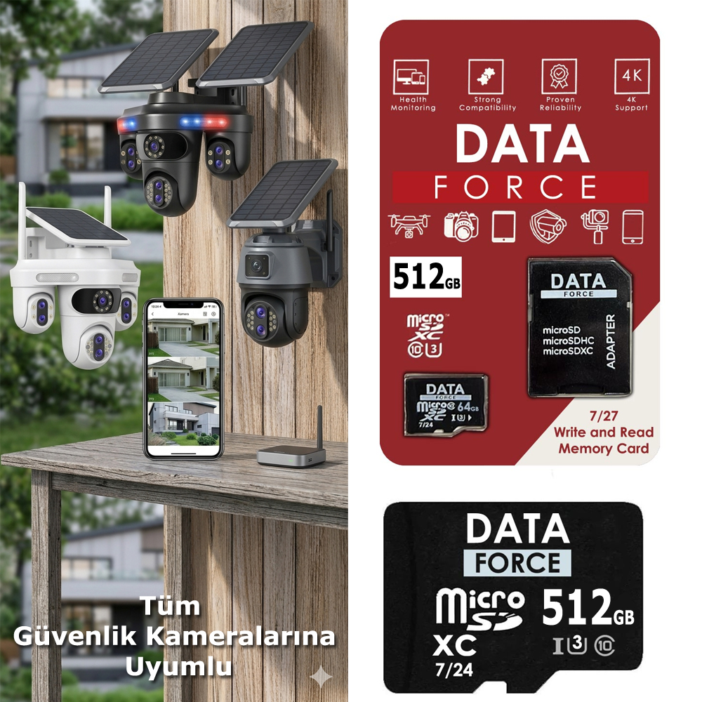 512GB 7/24 Hafıza Kartı Micro SD 3U Tüm Kameralara Uyumlu Data Force DT-512