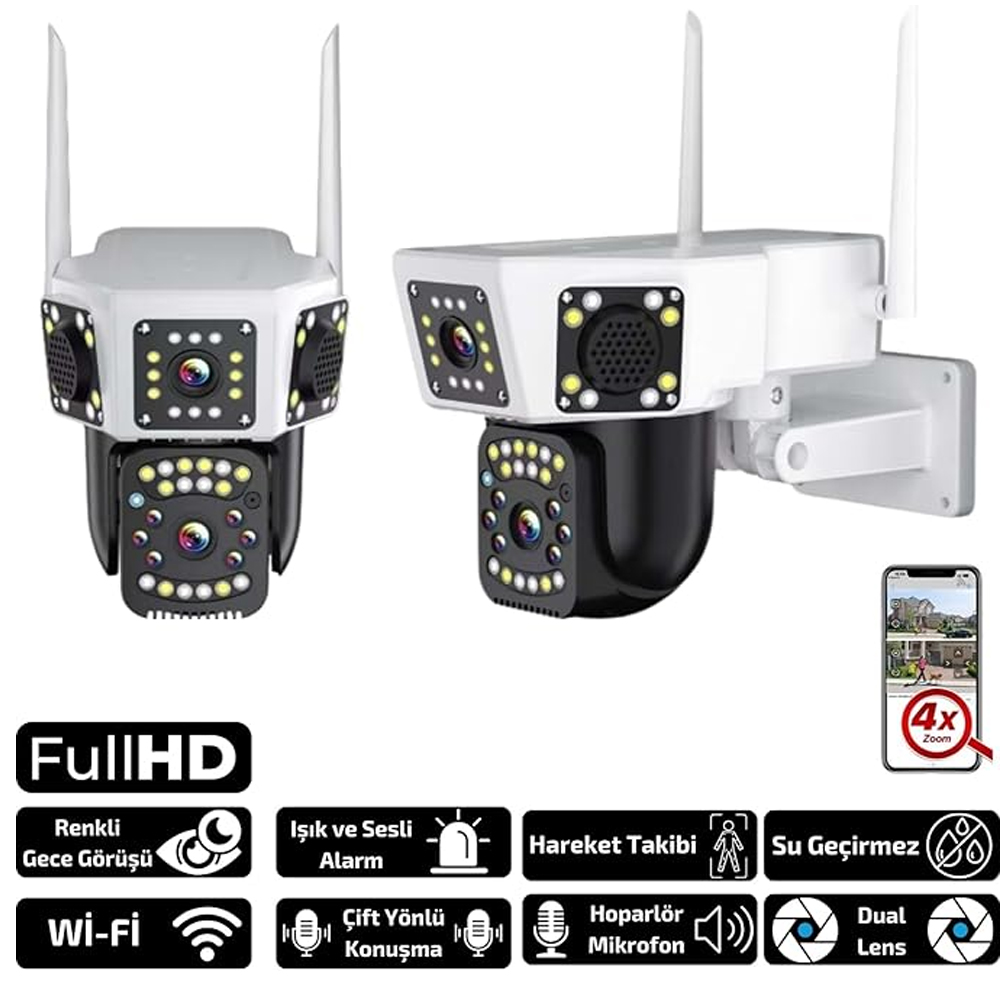 Wifi Ptz 2 Kamera 6 mp Gece Renkli Sesli O-Kam-3014