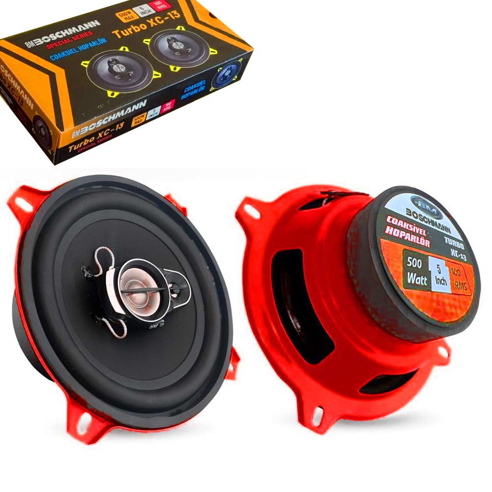 13cm Oto Hoparlör Koaksiyel 500w Tweeterli Kırmızı 2 Adet Boschmann Turbo XC-13
