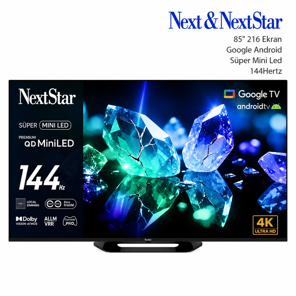 85'' 216 Ekran Televizyon Süper Mini Led Full Ultra Hd 8K 144 Hertz Google Tv Next Ye-85IDWP14