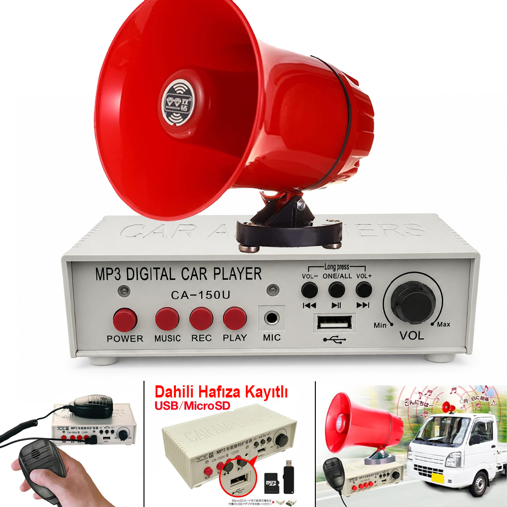 Pazarcı Anfi 150w 12v Dahili Hafıza Bluetooth Usb Sd Fm Mıknatıslı Poke PK-8035