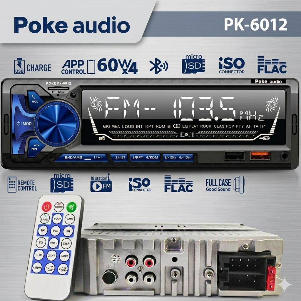 Oto Teyp 4x60 Watt 7388 Entegre Bluetooth 2xUSB Şarjlı Fm APP Aplikason Poke PK-6010