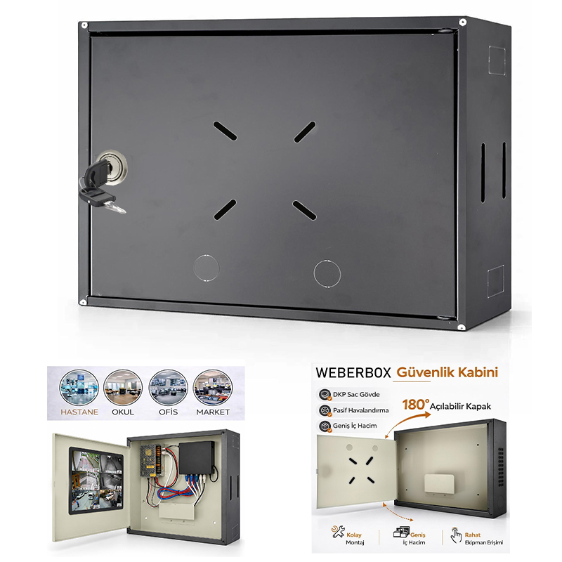 Dvr Nvr Kabin Pano Kabinet Gri 0.70mm 36x46x11 Kilitli WeberBox WB-PRO4611KS (3 Adet Fiyatıdır)
