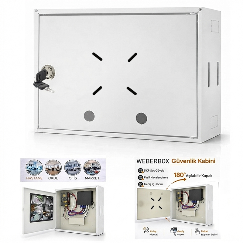 Dvr Nvr Kabin Pano Kabinet 0.70mm 36x46x11 Kilitli Beyaz WeberBox WB-PRO4611KB (3 Adet Fiyatıdır)