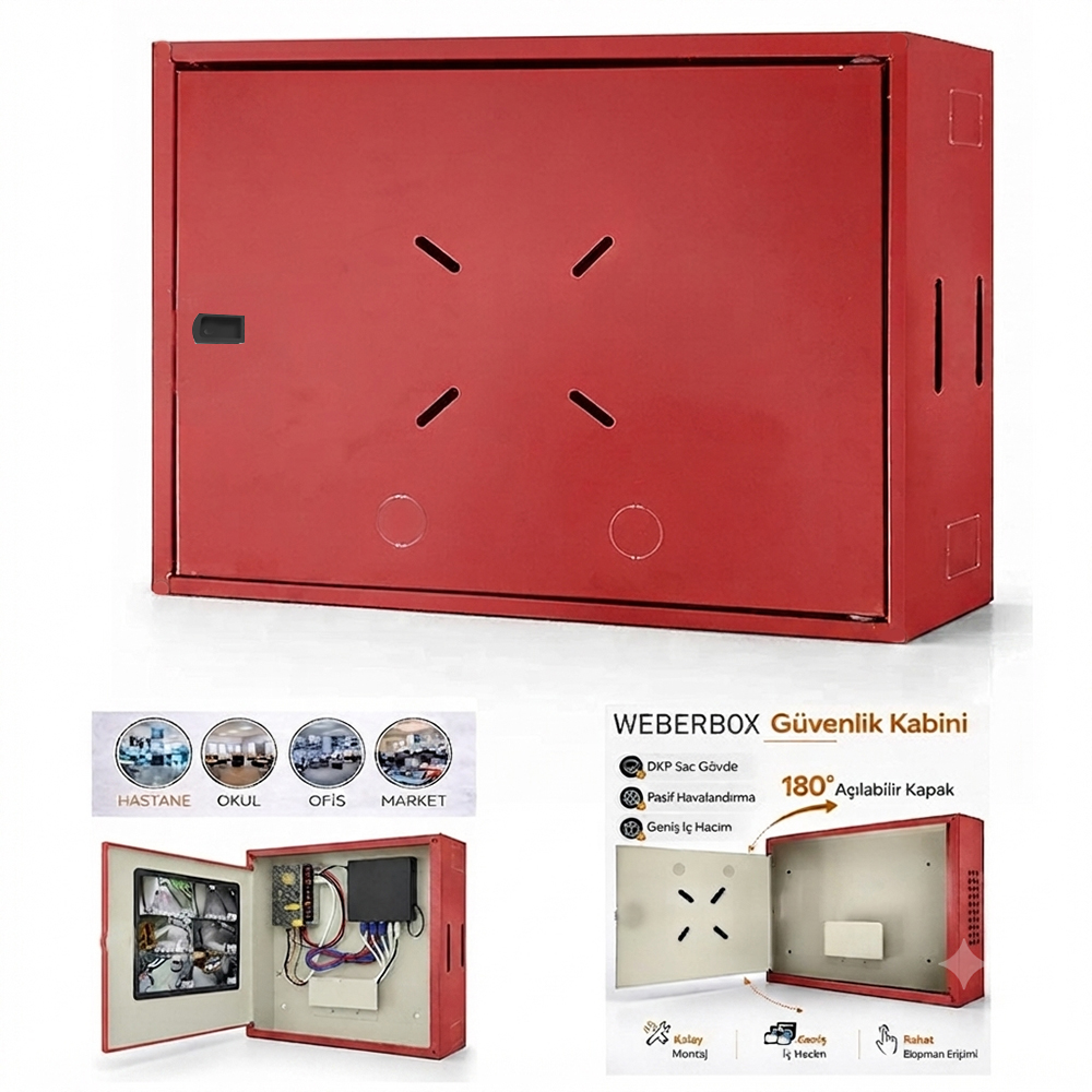 Dvr Nvr Kabin Pano Kabinet 0.70mm 36x46x11 Kırmızı WeberBox WB-PRO4611K (3 Adet Fiyatıdır)