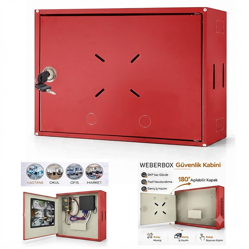 Dvr Nvr Kabin Pano Kabinet 0.70mm Kilitli 36x46x11 Kırmızı WeberBox WB-PRO4611KK (3 Adet Fiyatıdır)
