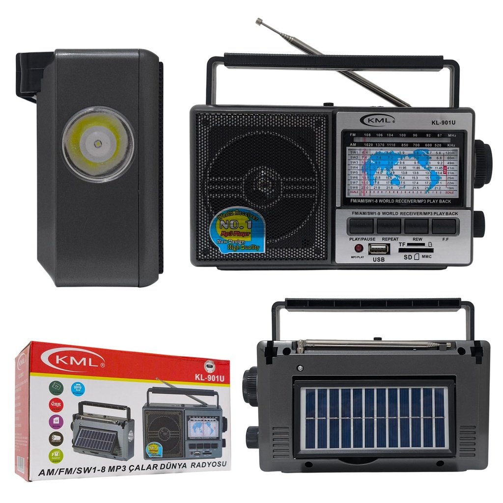 Radyo Solar Şarjlı Bluetooth Speaker Fm Usb Sd KL-901U