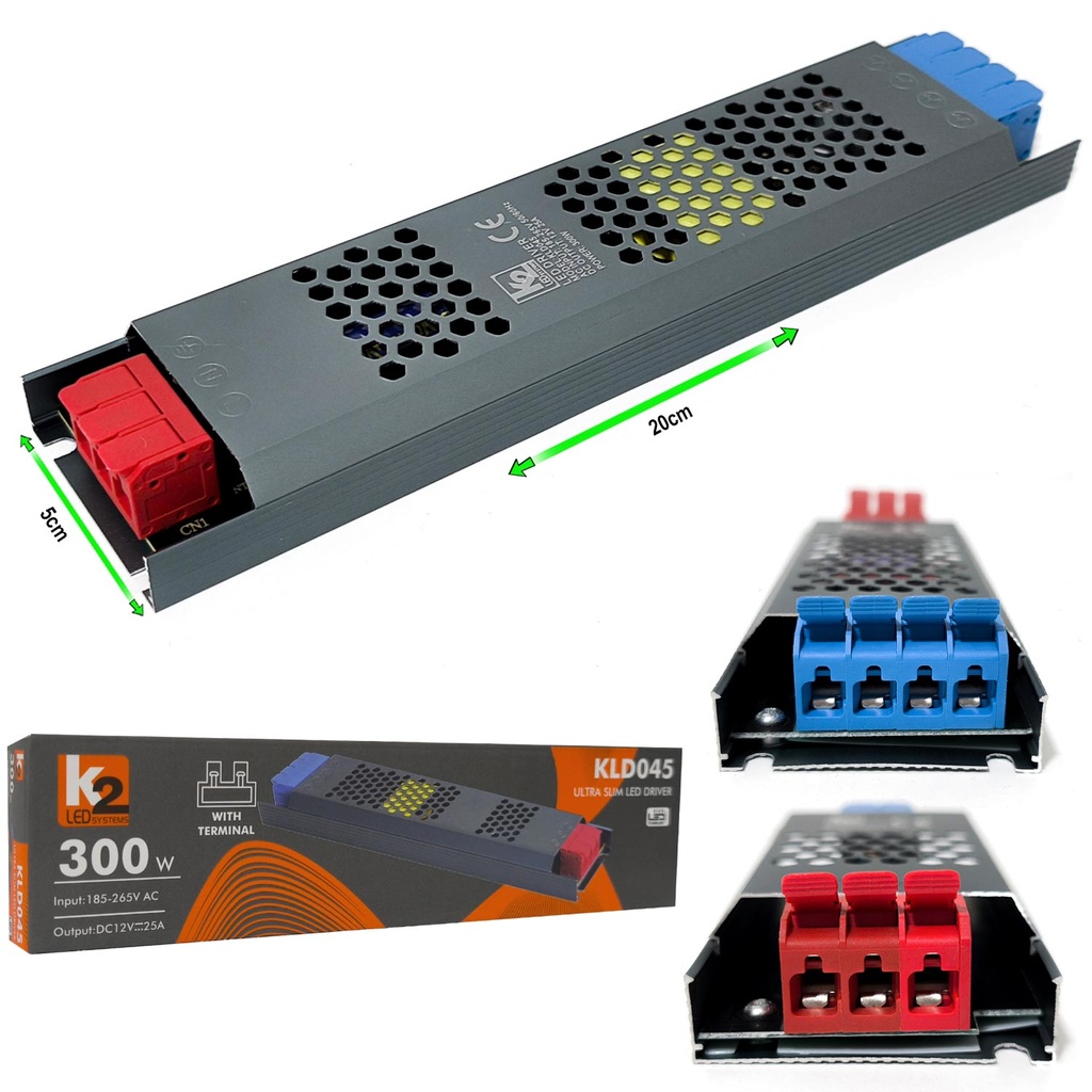 Slim Metal Kasa Adaptör 12v 25a Yeni Nesil Kıskaçlı K2 KLD-045