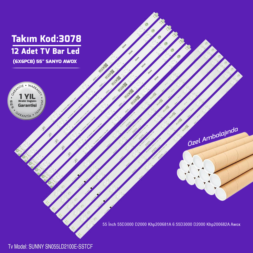 55'' 55D3000 D2000 Khp200681A 6:55D3000 D2000 Khp200682A Awox 12 Adet Tv Bar Led