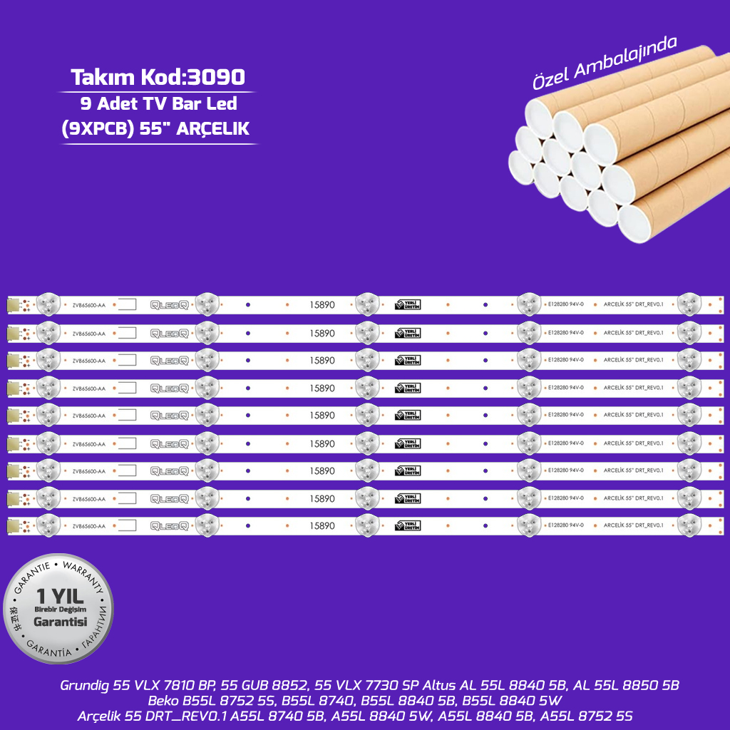 55'' Arçelik 55 ZVB65600 Drt Rev0.1 A55L 8740 5B 55GUB8852 9adet Tv Bar Led