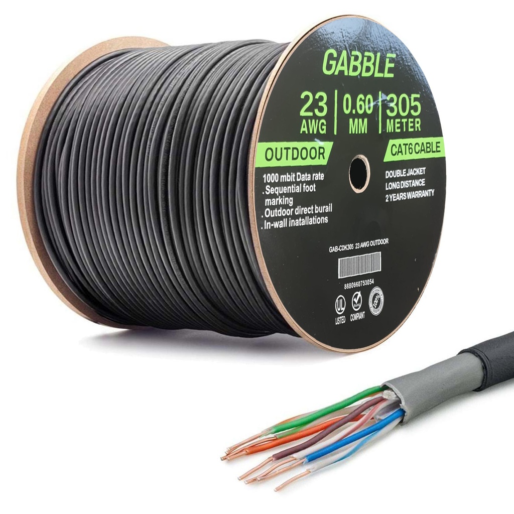 Cat6 Kablo 23Awg 305mt 0.60mm Dış Mekan Gabble Gab-CDK305