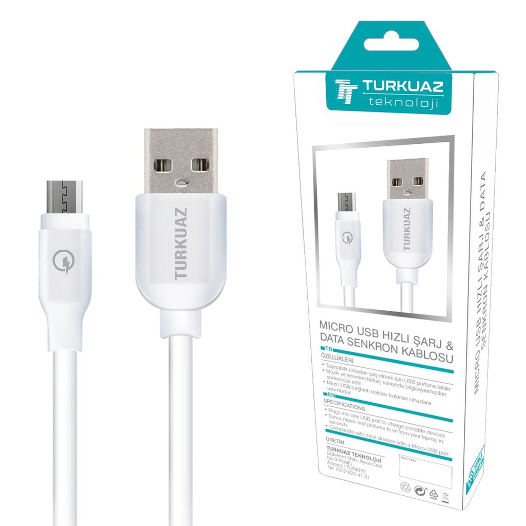 Micro Şarj Kablosu 2.4a 100cm Turkuaz