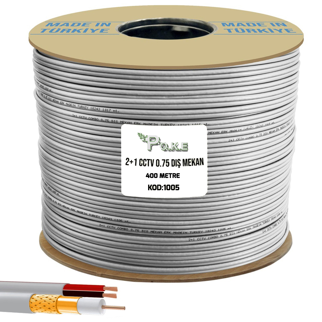 2+1 CCTV 2x0.75 Gold Dış Mekan Combo Kamera Kablosu 400mt Poke Pk-1005