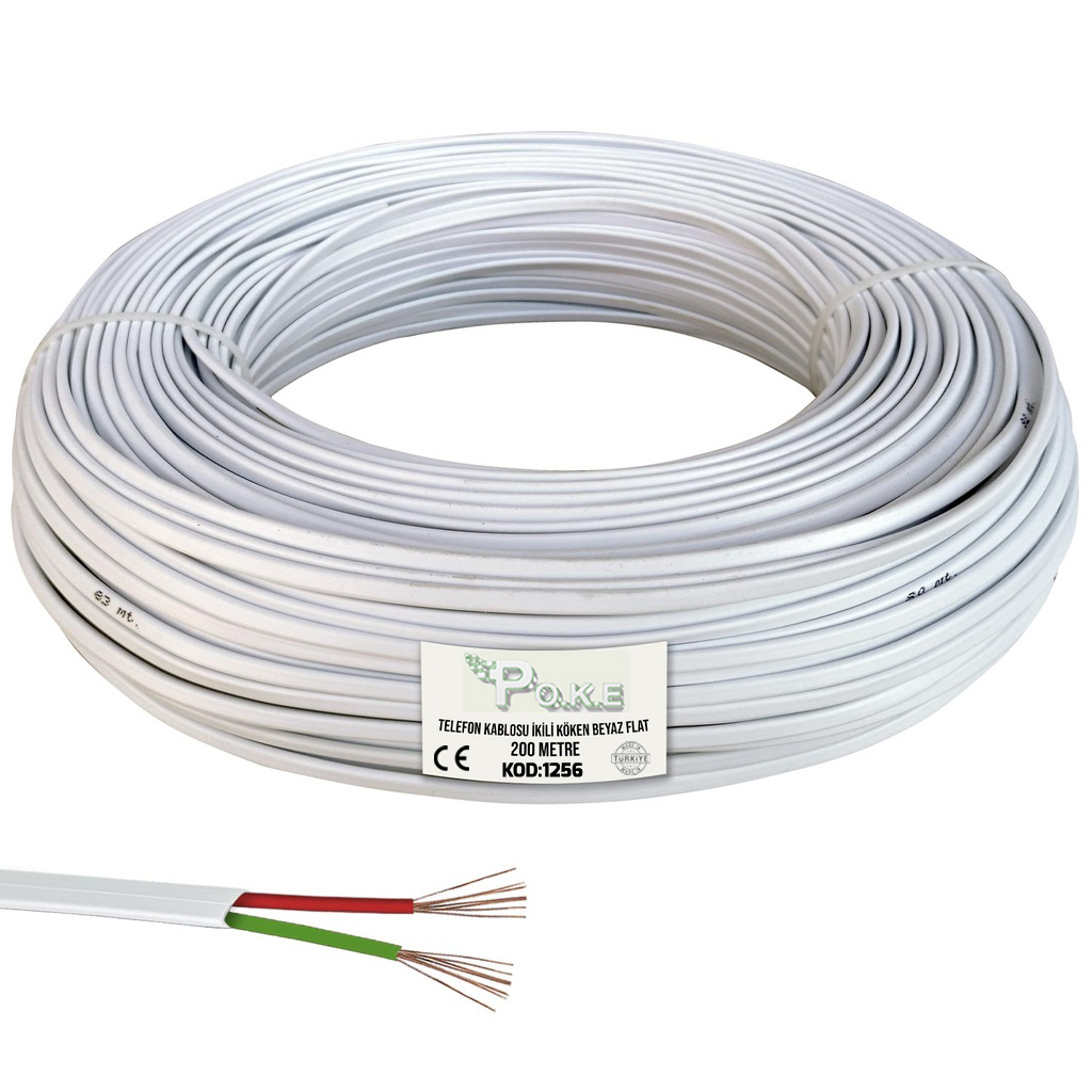 Köken Telefon Kablosu İkili Beyaz 200mt Poke Pk-1256