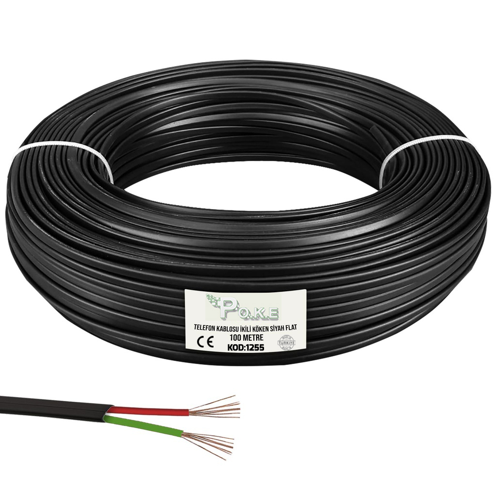 Telefon Kablosu İkili Köken 100mt Siyah Poke Pk-1255