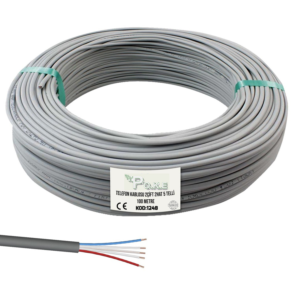 Telefon Kablosu 2 Çift 2 Hat 5 Telli 100mt Poke Pk-1248