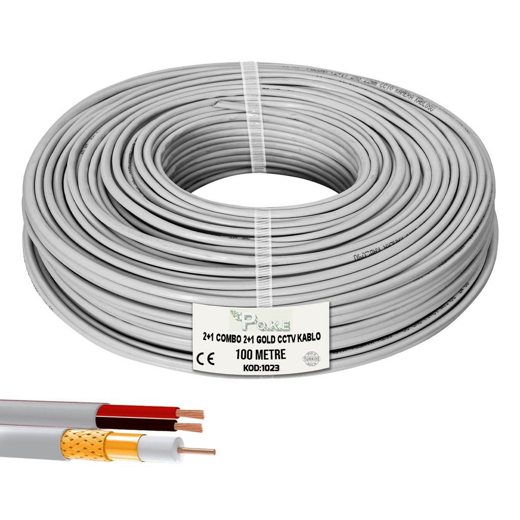 2+1 CCTV 2x0.75 Gold Dış Mekan Combo Kamera Kablosu 100mt Poke Pk-1023