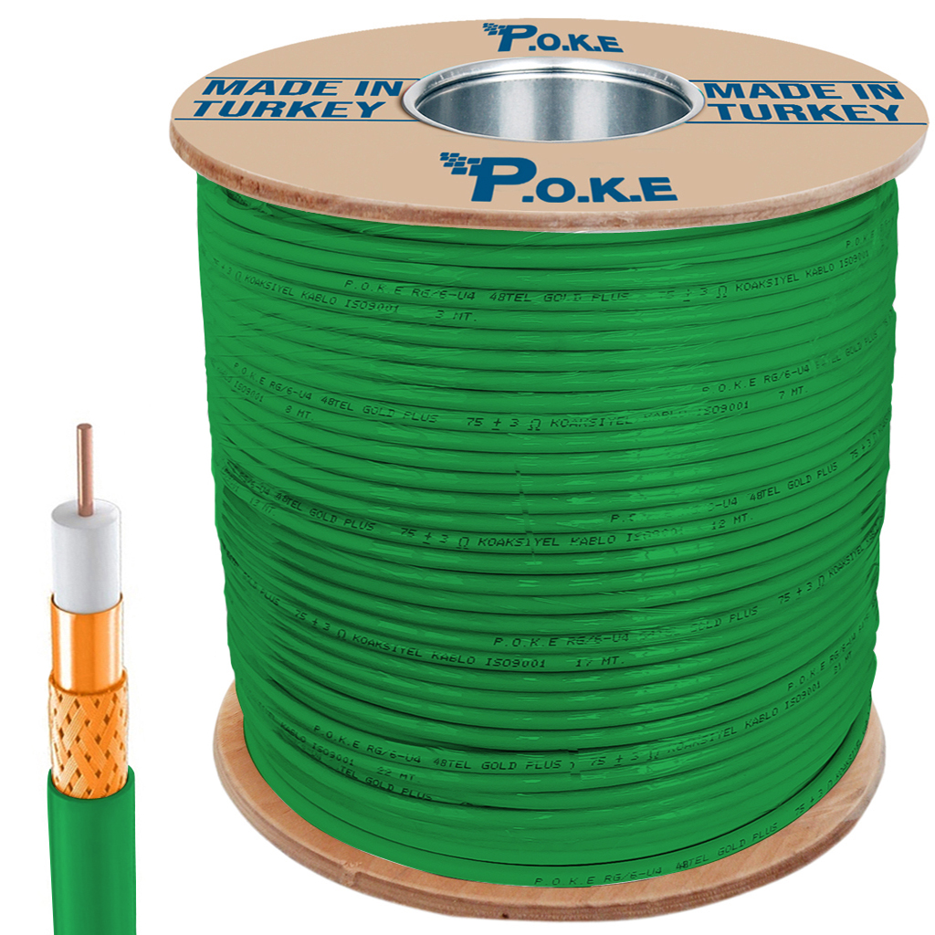 Anten Kablosu Gold RG6/U4 48Tel Yeşil 0.80 300mt Poke Pk-1356